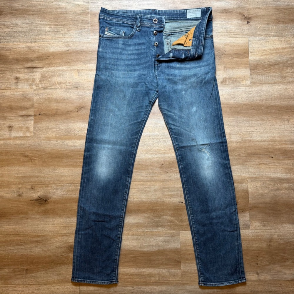 Diesel Buster Jeans‎ Mens 32x32 Blue Slim Tapered Stretch Distressed Denim 0845G